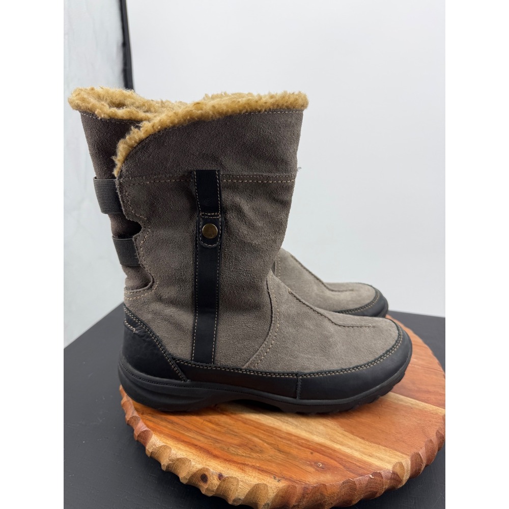 Clarks Suede Faux Fur Trim Winter Boots Women 9.5W Gray Leather Mid-Calf 63061